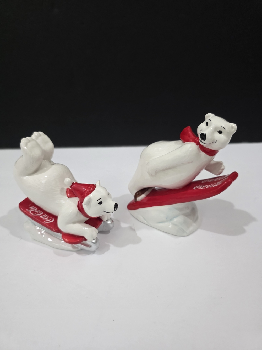 Coca-Cola Polar Bear Figurines on Red Skis/Sled - EUC